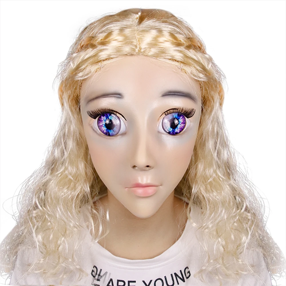 Molezu Female Blue - Eyes Mask Latex Realistic Human Skin Masks Halloween Dance Masquerade Beautiful Gender Reveal Women | Дом и сад