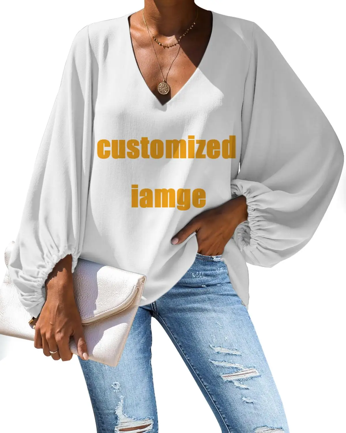 Рубашка женская с длинным рукавом и V-образным вырезом | Женская одежда