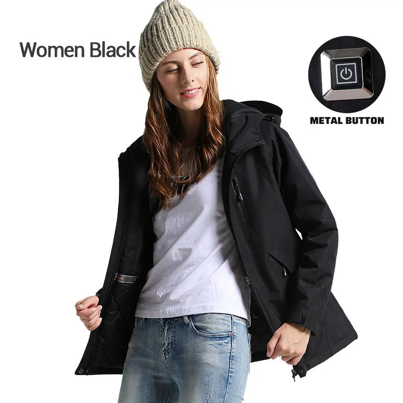 Women Black Мотоциклетная куртка для мужчин и женщин Зимняя Толстая USB Инфракрасная нагревательная куртка водонепроницаемая с капюшоном электрическая теплая одежда Chaqueta Moto - Цвет: Women Black