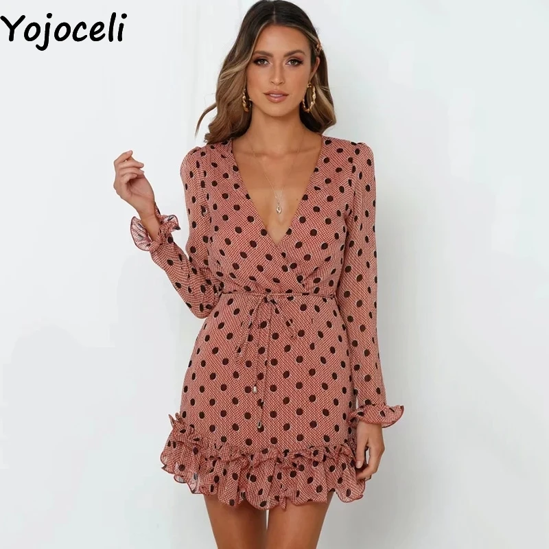 Женское шифоновое платье Yojoceli Элегантное повседневное в горошек с оборками