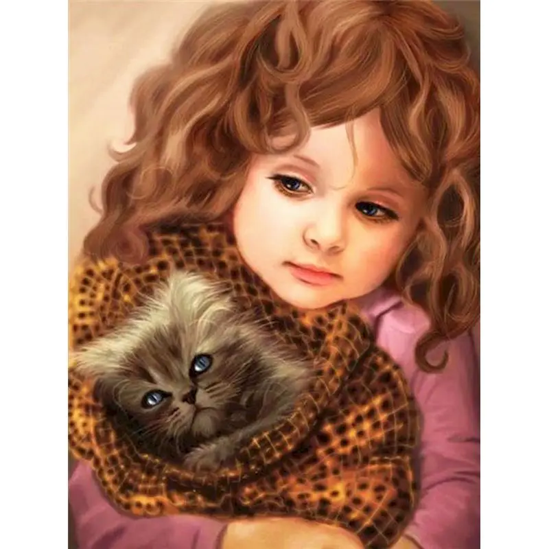 

GATYZTORY Girl DIY Painting By Number Girl and Cat Drawing On Canvas Hand Painted Paintings Portrait Art Kits Home Decor