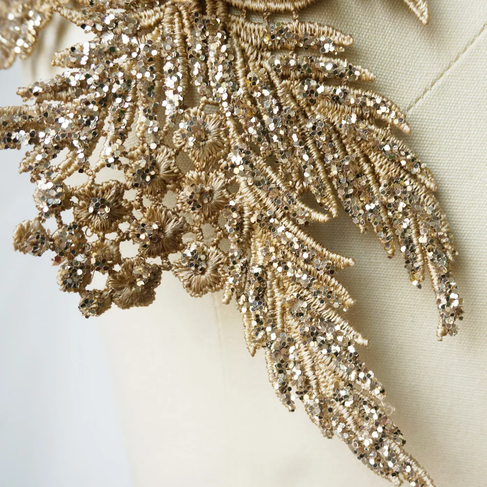 2 шт. стразы с золотыми блестками Кружевная аппликация шитье цветочная ткань