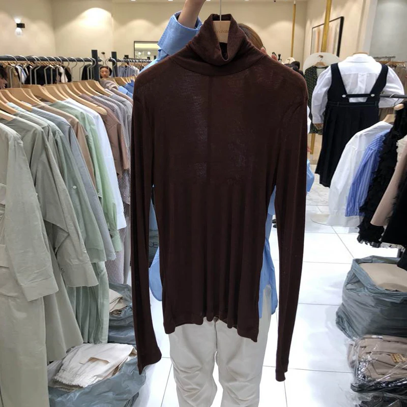 

Han edition of the new spring women long sleeve turtleneck render unlined upper garment inside take pure color T-shirt brim show
