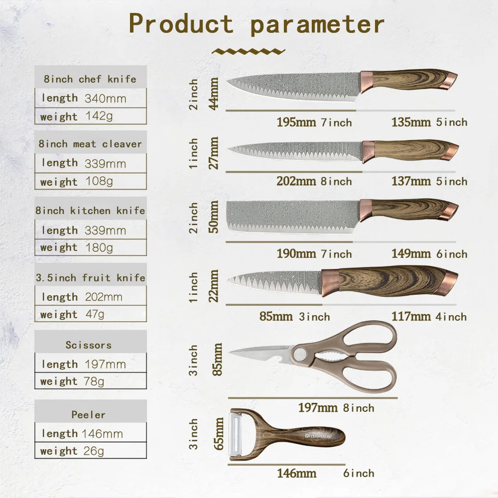 6 шт./компл. Нержавеющая сталь Кухня Набор ножей столовые приборы с подарочной
