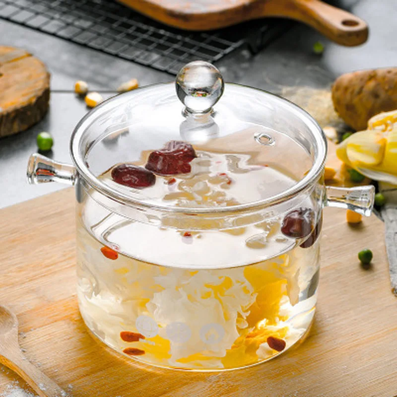 Кухонная посуда бытовая прозрачная стеклянная суповая кастрюля 1500 мл