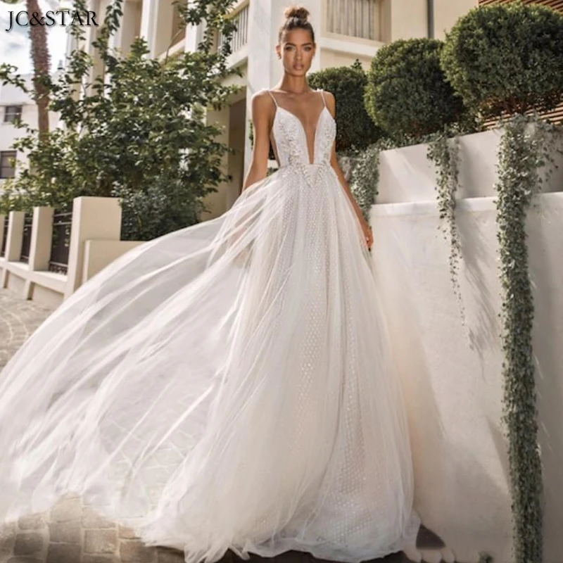 

Vestidos de novia tallas grandes 2020 сексуальное кружевное с аппликацией из бусин свадебное платье трапециевидной формы bohoo
