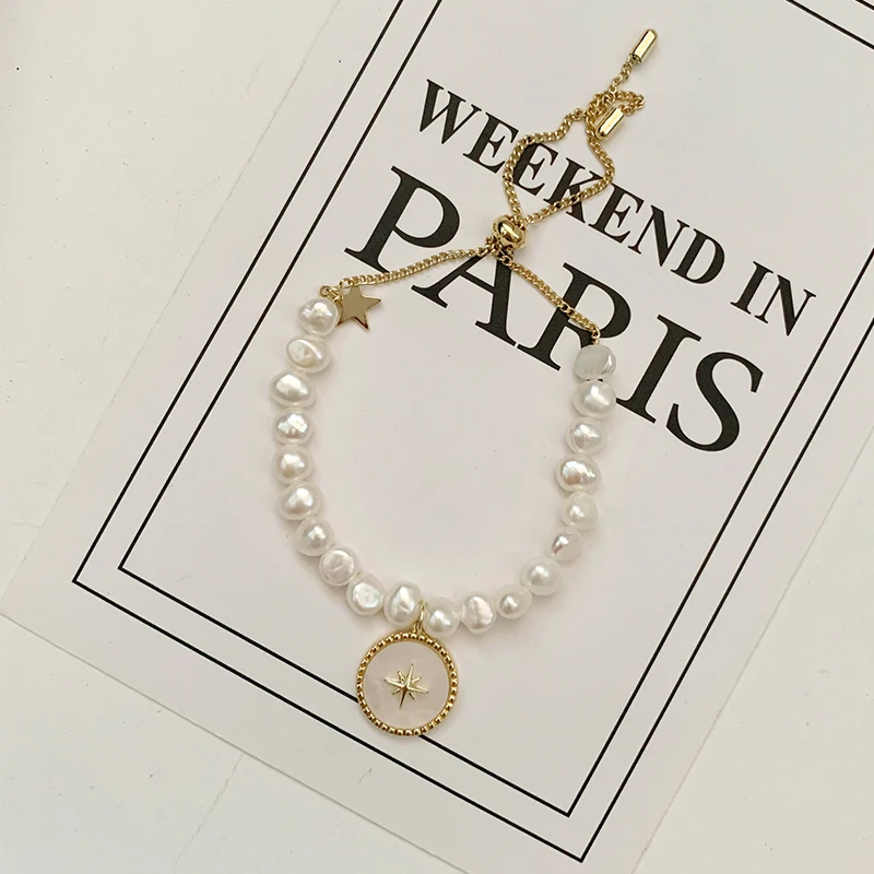 

Personalized Fashion Baroque Shaped Pearl Six-Pointed Star Pendant Bracelet Female Ins Special-Interest Design Drawable Bracelet