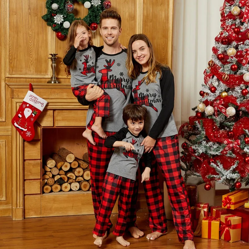 

Xmas Family Matching Pajamas 2021 Christmas Elk Printed Father Mother Kids Mathing Clothes Set Baby Jumpsuit Pyjamas Homewear