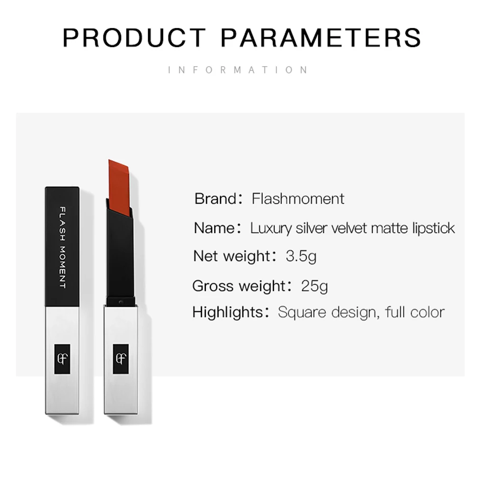 Красная бархатная матовая помада роскошная маленькая серебряная тонкая туба 16