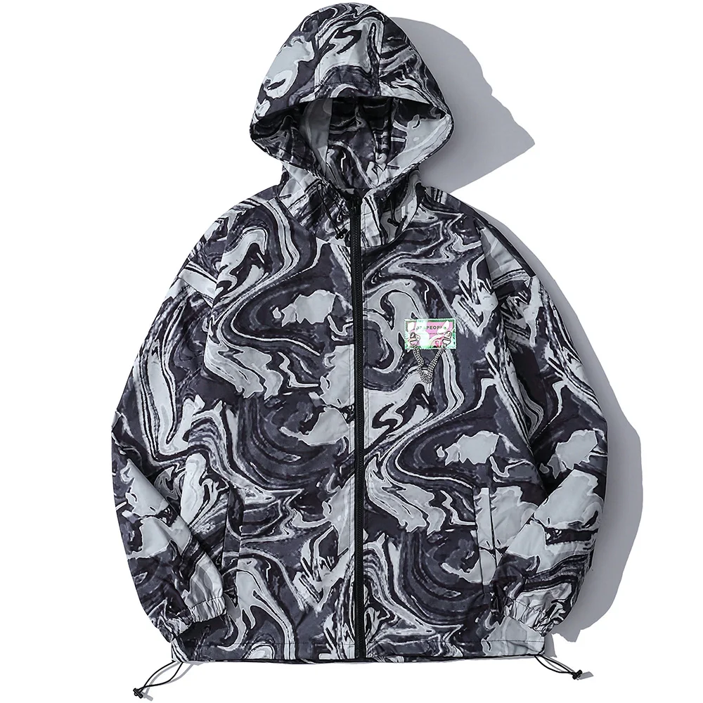 Куртка мужская с капюшоном ветровка на молнии повседневная мешковатая принтом Tie