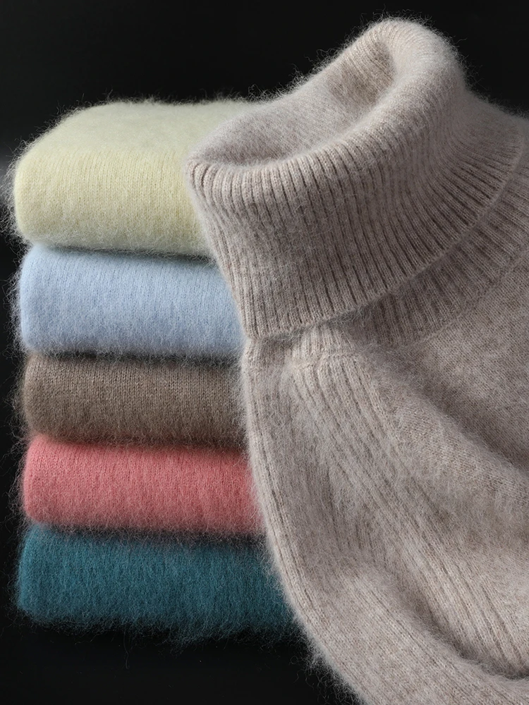 Turtleneck sweater women 2020 autumn winter new casual knitted bottoming shirt women's solid color 100% mink cashmer sweater top