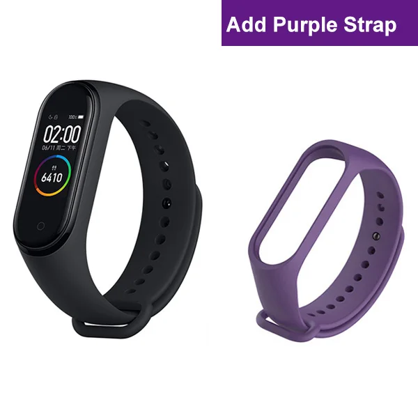 add purple strap Глобальная версия Xiaomi mi группа 4 смарт-браслет 6-axis Сенсор активно-матричные осид, Экран Bluetooth 5,0 Водонепроницаемый монитор сердечного ритма mi Группа 4 - Цвет: add purple strap