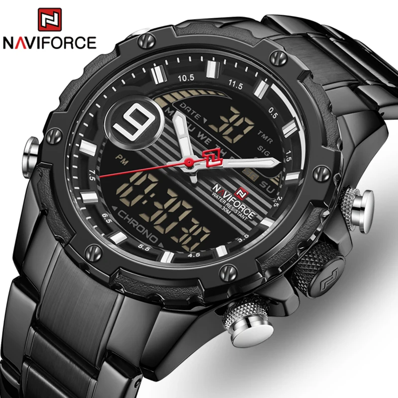 Часы наручные NAVIFORCE мужские с ЖК дисплеем брендовые роскошные Цифровые