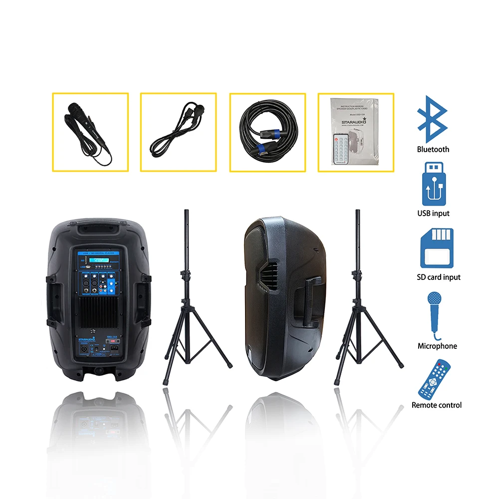 Профессиональный динамик с активным питанием Bluetooth 2 шт. 2000 Вт 12 дюймов PA DJ система