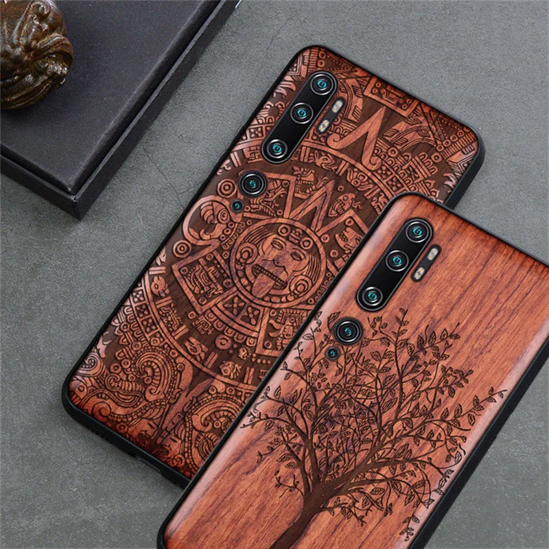 Резной деревянный чехол для Xiaomi Mi Note 10 Xiomi Pro противоударный из ТПУ корпус|Бамперы|