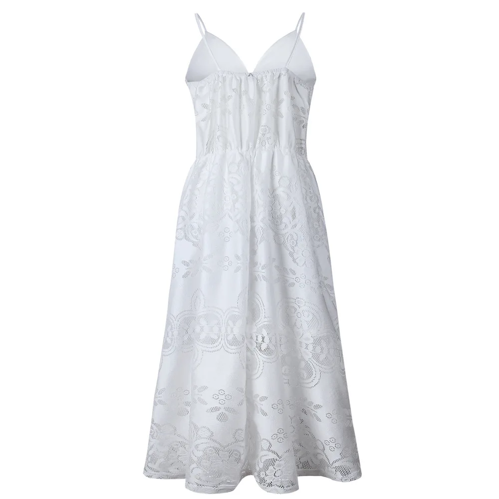 Женское кружевное платье ZOGAA белое Повседневное на пуговицах с v-образным вырезом