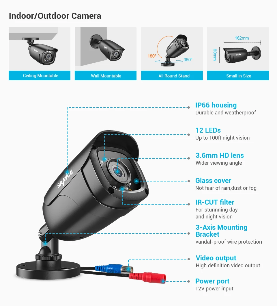 SANNCE HD 4CH 1080P CCTV Система HDMI AHD DVR 4 шт 2 м ИК наружная камера безопасности ночного видения комплект видеонаблюдения