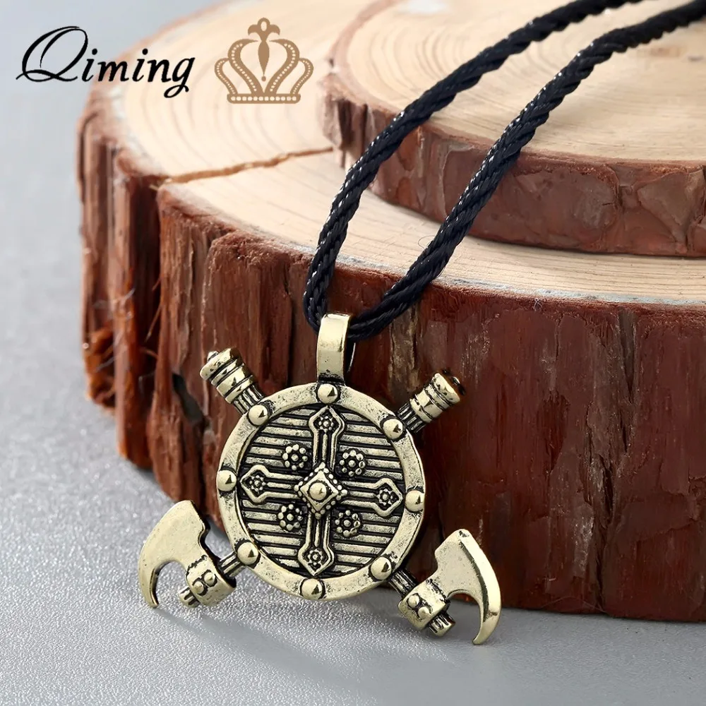 QIMING Cletic осей ожерелье для женщин щит Viking крест гладиаторы средневековый