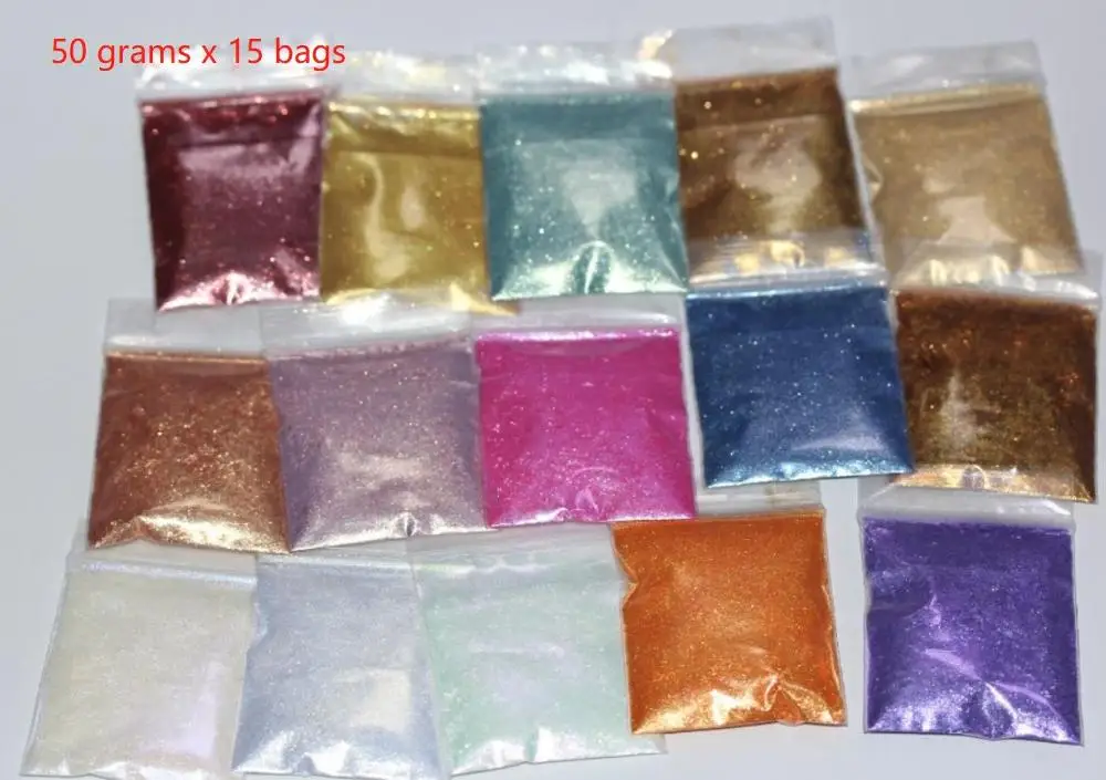 50g each 15 colors Красочные с бусинами и драгоценными камнями эффектом блеска большие частицы белый пигмент очень к требованиям заказчика; сверкающие; 15 упак./лот - Цвет: 50g each 15 colors