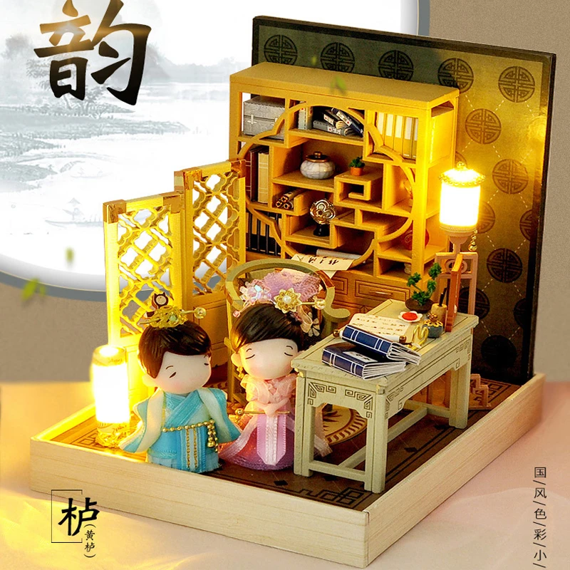 

Assemble DIY Wooden House Dollhouse kit Wooden Miniature Doll Houses Miniature Dollhouse toys With Furniture LED Lights Gift