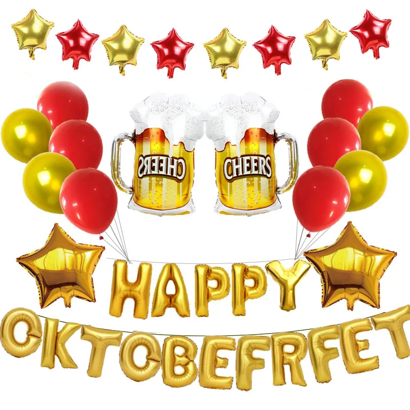 Воздушные шары Happy Oktoberfest 16 дюймов Золотая фольга с буквами большая пивная чашка