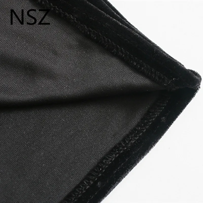 NSZ женское черное бархатное платье с блестками длинным рукавом глубоким v