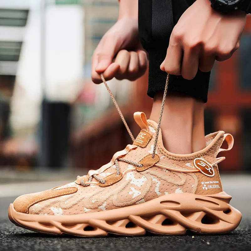 

BZBFSKY High quality mesh men's sports shoes shock absorption shoes lightweight breathable casual shoes men's lace up flat shoes