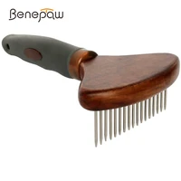 benepaw professional dog grooming brush rake safe wood pet dematting comb stainless steel rounded teeth pin prevents knots mats