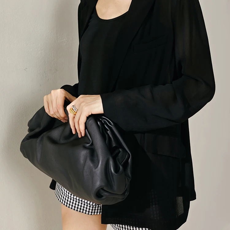 Black Large 38cm Новинка, Женская сумочка, модная, мягкая, искусственная кожа, маленькая, облачная, сумка через плечо, корейский стиль, складной зажим, женский клатч, сумка через плечо, сумка-мессенджер - Цвет: Black Large 38cm