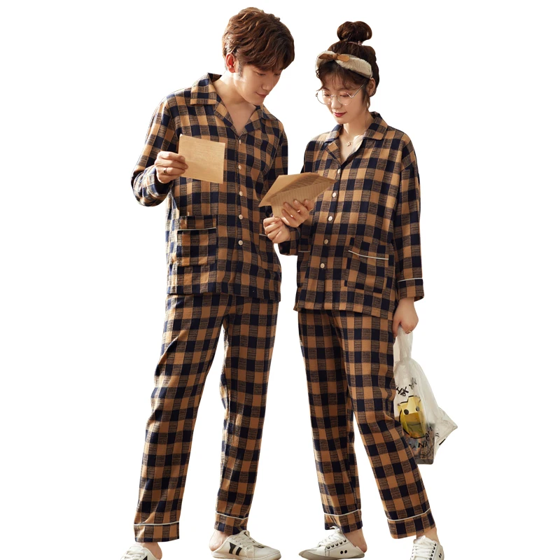 

Hot sale Lovers' Cloths Autumn Winter Casual Homewear Loungewear Matching Couple Pajama Set Cotton Sleepwear Pijama Pyjama