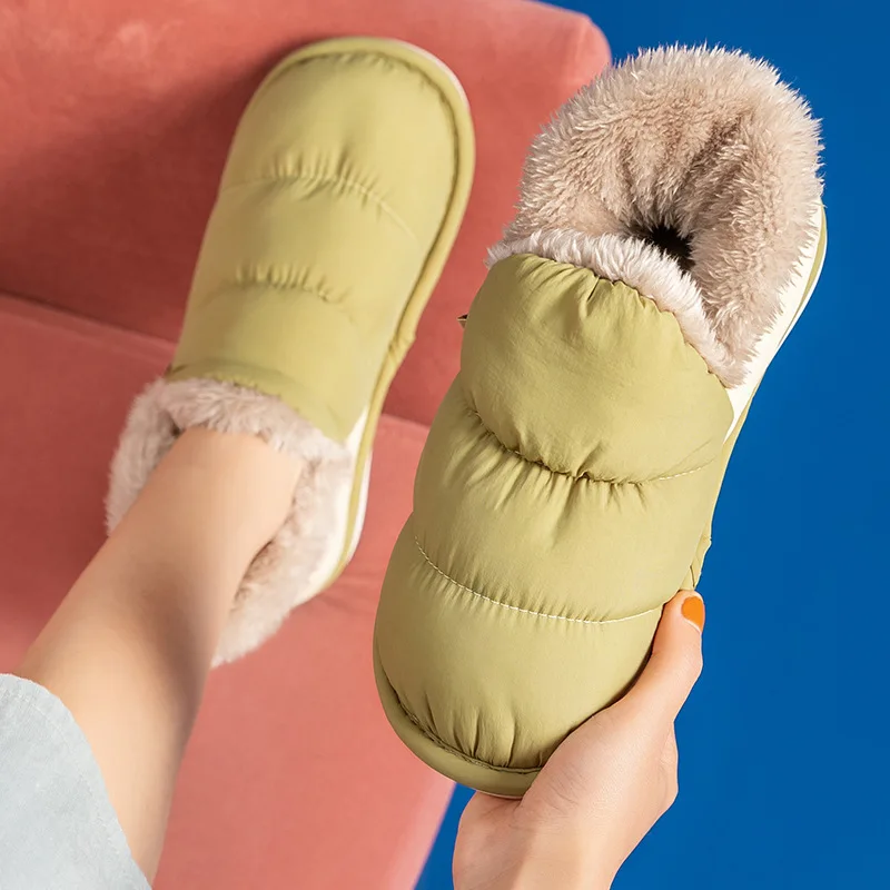 

Women's Home Slippers Warm Fur Winter Large Size Female Cotton Shoes 2021 New Platform Flat Heels Winter Indoor Footwear