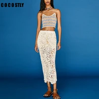 woman new 2021 summer light mature style womens sexy sheath hollow out crochet jacquard straight skirt za