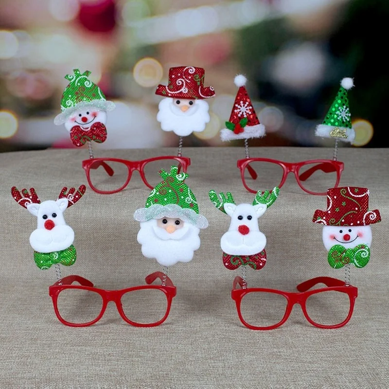 

12pcs Adult Kids Christmas Santa Claus Reindeer Spring Double Doll Glasses Party Favors Photo Props Decoration