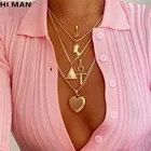 Цепочка многослойная женская из металла, винтажное Ювелирное Украшение с изображением кленового листа, Фараона, пирамиды, сердца