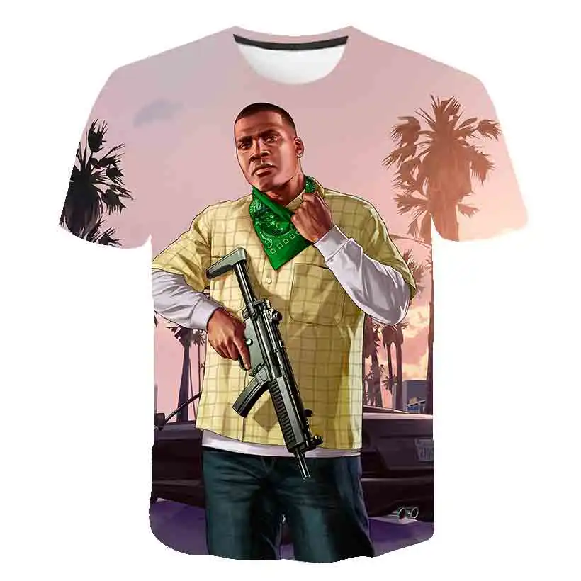 

Футболка с принтом Grand Theft Auto Game для мальчиков и девочек, одежда 3D, летняя повседневная футболка GTA 5 с коротким рукавом для детей, косплей, Kawaii,...