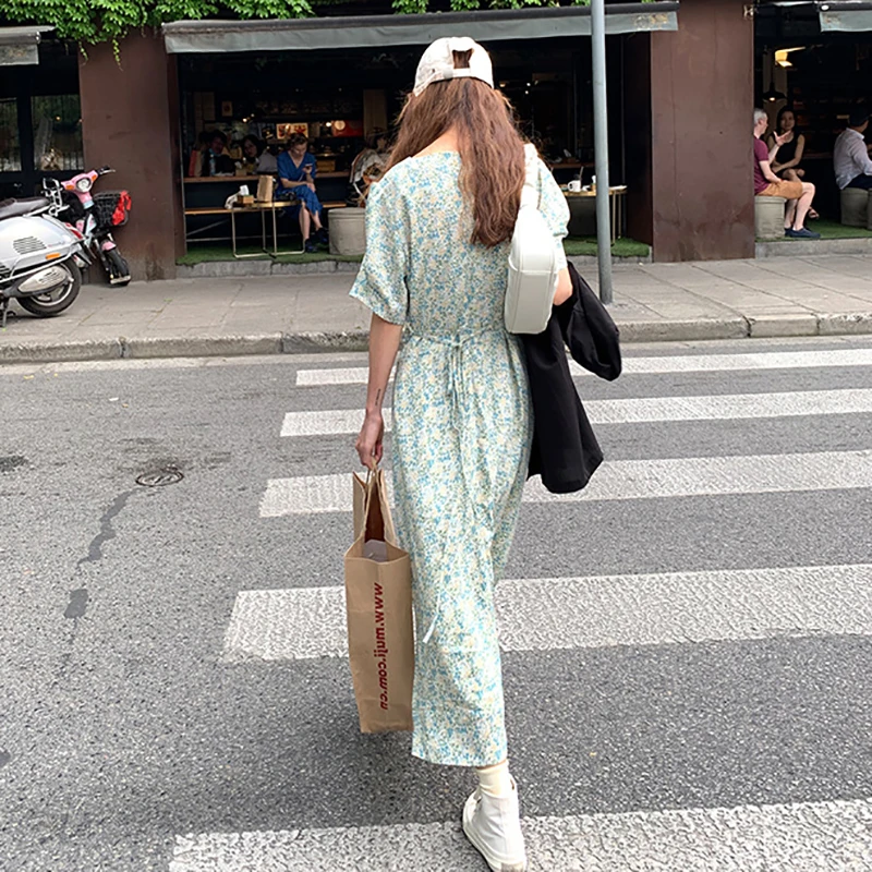 Женское шифоновое платье длинное Свободное с цветочным принтом во французском