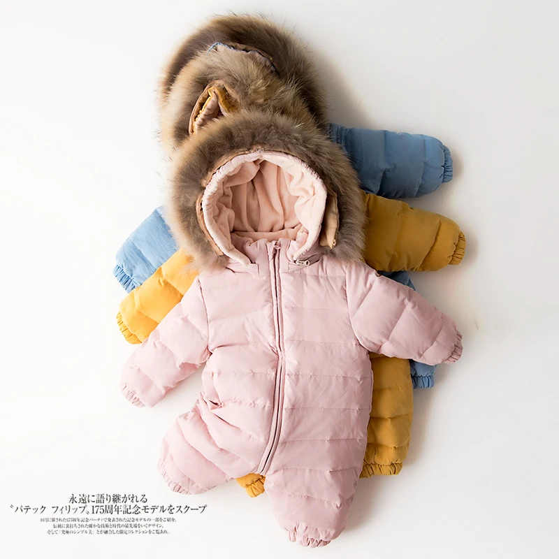 3M-3 Years Winter infant Baby Down Jacket Kids' One-Piece Suit Baby Down Rompers Thicken 90% Duck Fur Down Coats Boys Jumpsuit