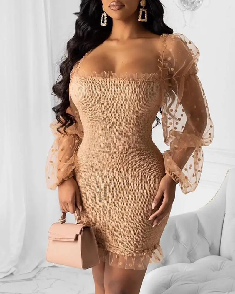 

Fashion Solid Color Long Sleeve Strapless Mini Dress Ladies Sexy Slim Package Hip Backless Mesh Hollow Out Dress For Summer 2020