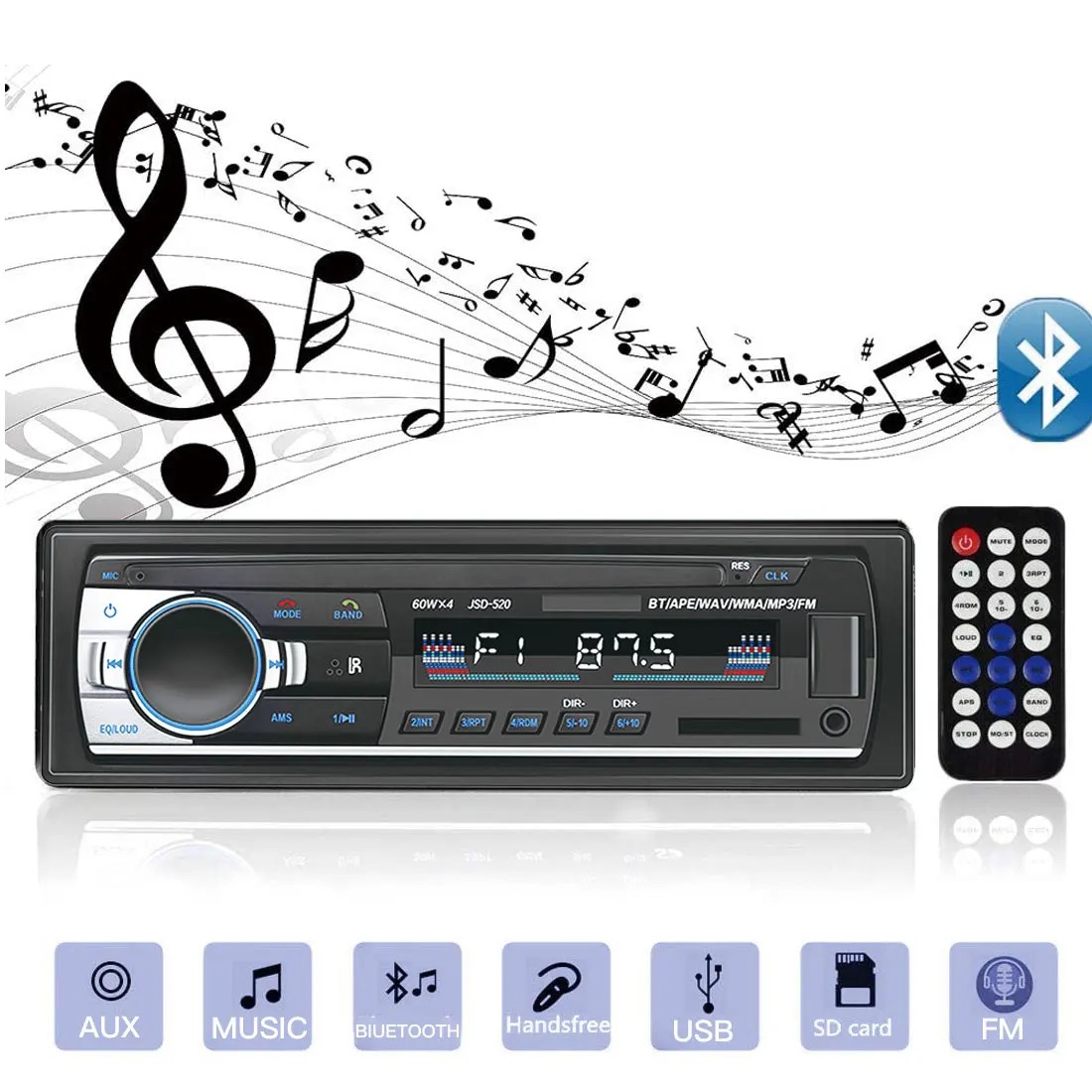 Автомагнитола с Bluetooth FM радио Aux входным приемником автомобильный MP3
