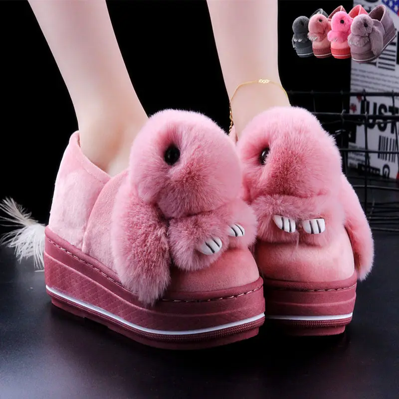 

House Slippers Women Rabbit Fur Slides Warm Fluffy Slippers Winter Home Shoes Ladies Slippers Flip Flops Raccoon Fur Slides