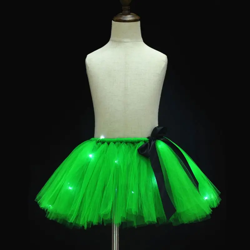 

Women LED Light Rainbow Tulle Tutu Skirt Adjustable Waist Bow Fluffy Pettiskirt Q6PB