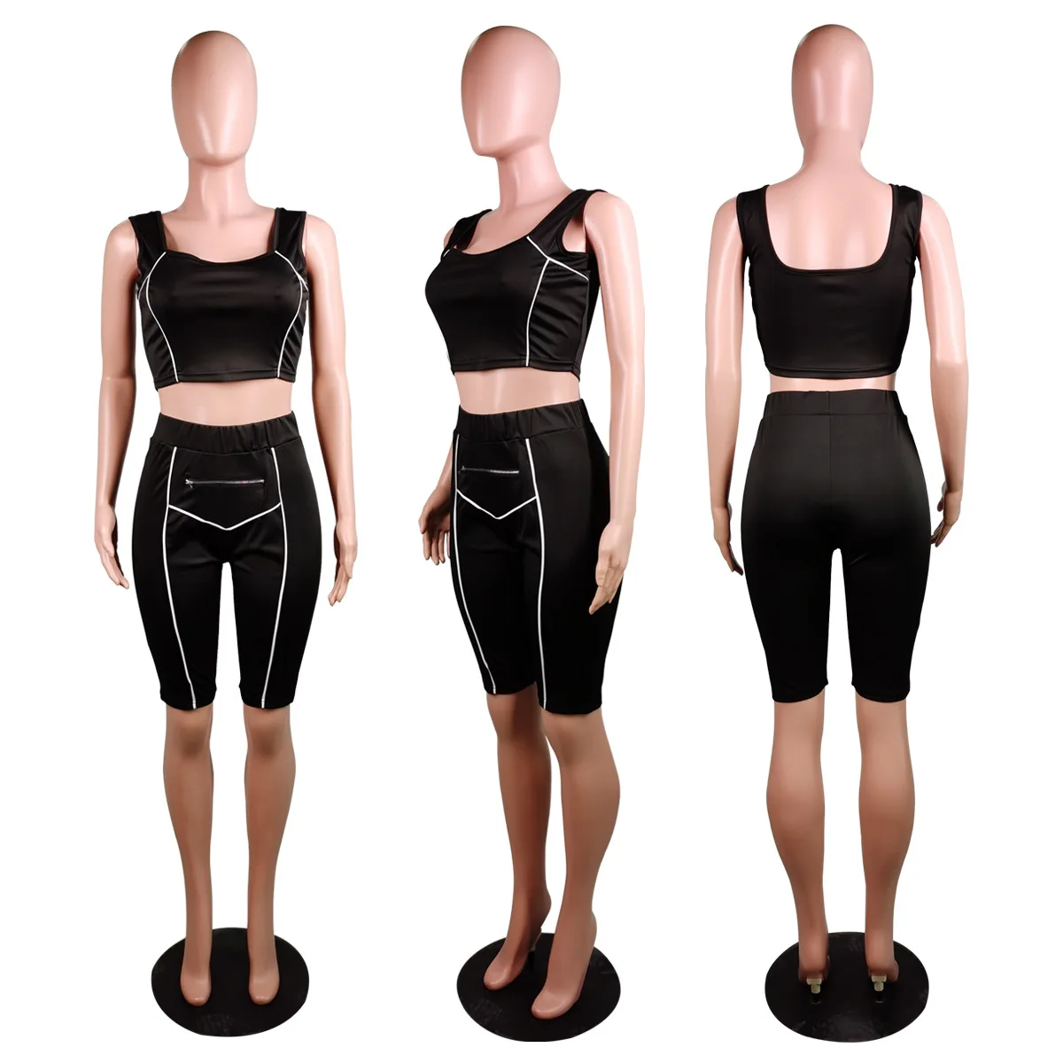 Женский спортивный костюм из 2 предметов короткий топ и шорты без рукавов| |