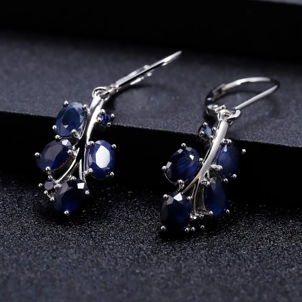 GEM'S BALLET 4.37Ct натуральный синий серьги из сапфирового драгоценного камня 925 пробы Серебряные Листья Висячие серьги для женщин хорошее ювелирное изделие
