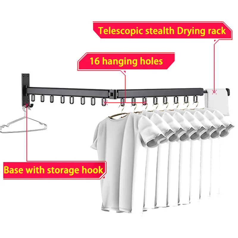 Настенная телескопическая вешалка для одежды черная Складная сушилка в