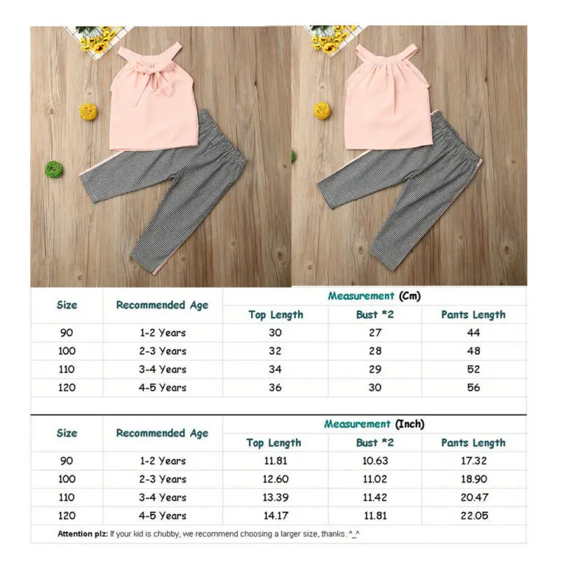Летние комплекты одежды для маленьких девочек топ без рукавов с бантом и штаны