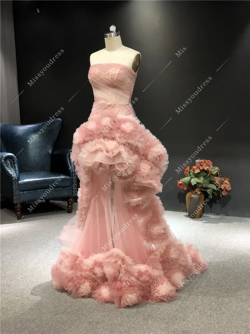 Vestidos de fiesta 2021 Real Picture Pink Pleat Flower Strapless Sleeveless Floor Length Formal Party Prom Women Evening Dresses