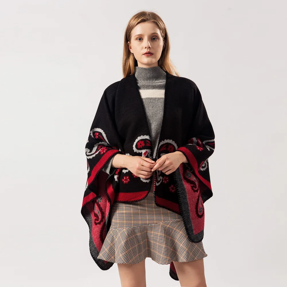 

Oversize Winter Fashion Women Knitted Poncho Tassel Thick Sweaters Cardigan Casual Scarf Batwing Sleeve Jumper Poncho And Capes