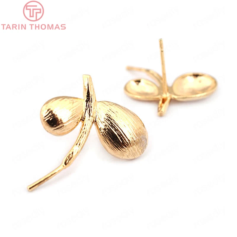 

6PCS Leaf 21*19MM 24K Gold Color Brass Tree Leaf Leaves Stud Earrings Pins High Quality Diy Jewelry Findings Accessories