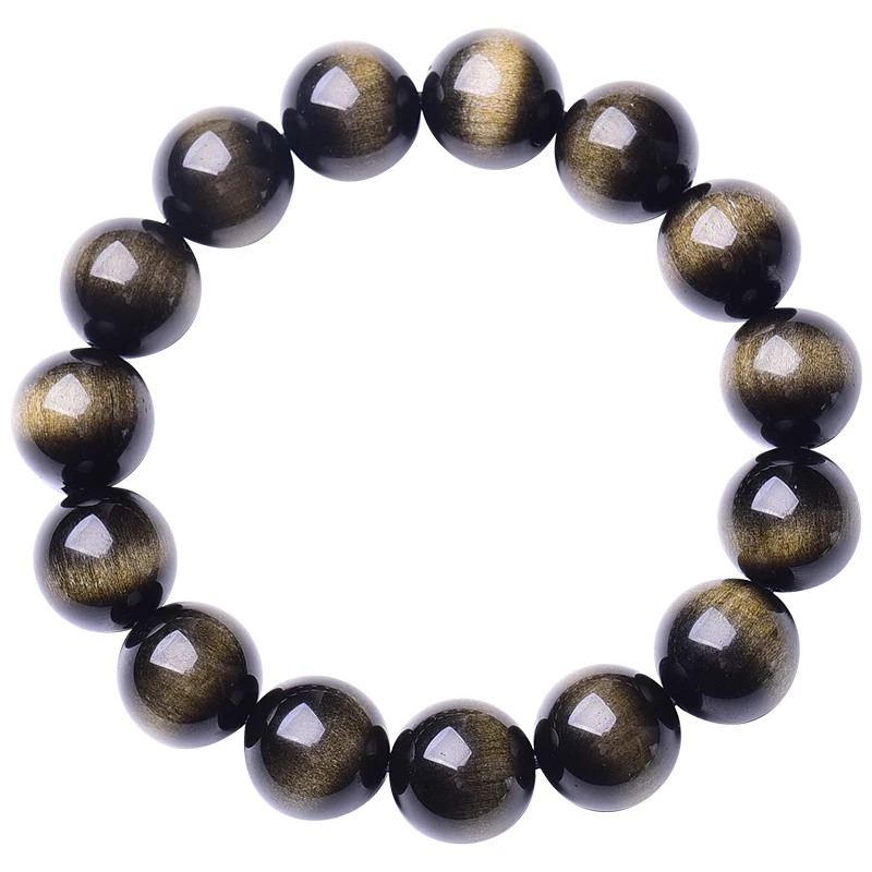Браслет из натурального золотистого обсидиана нефрита круглые бусины браслет