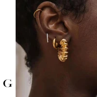 ghidbk trendy stainless steel snails texture hoop earrings female elegant lady thread dome c shaped hoops exaggerated earring